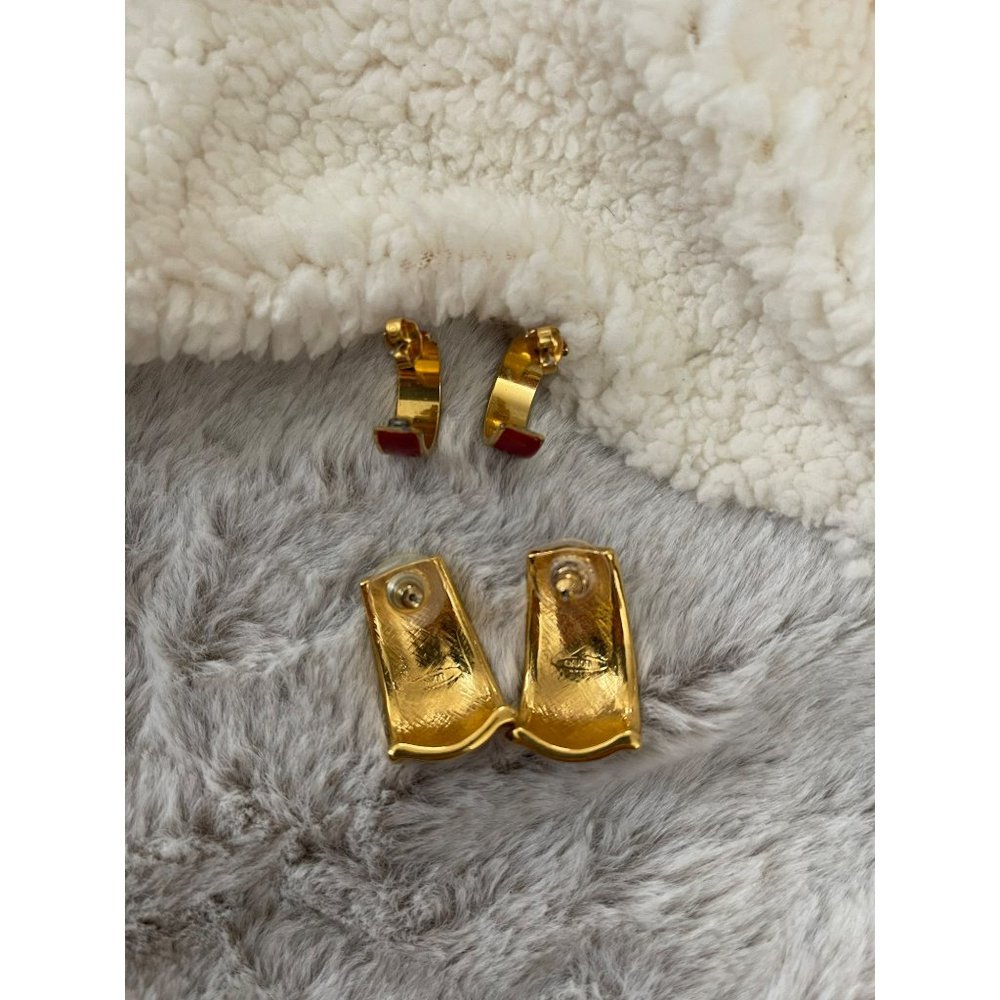 Vintage Avon Gold Tone Red Enamel Semi-Hoop Earrings - 2 Pairs - Picture 7 of 12